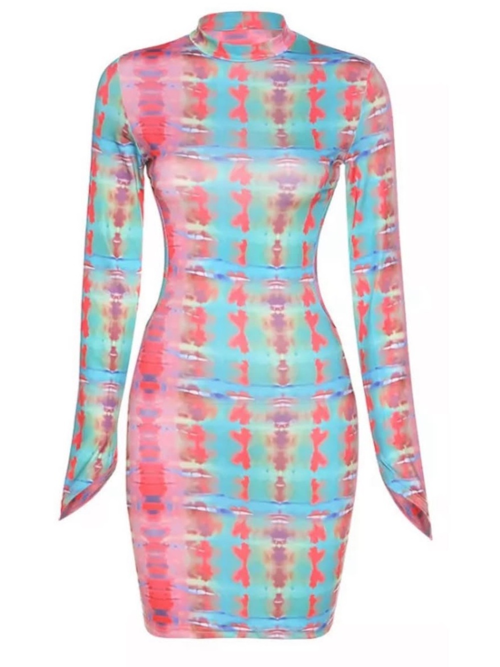 Tie-Dye Bodycon Long-Sleeve Dress - Multicolor